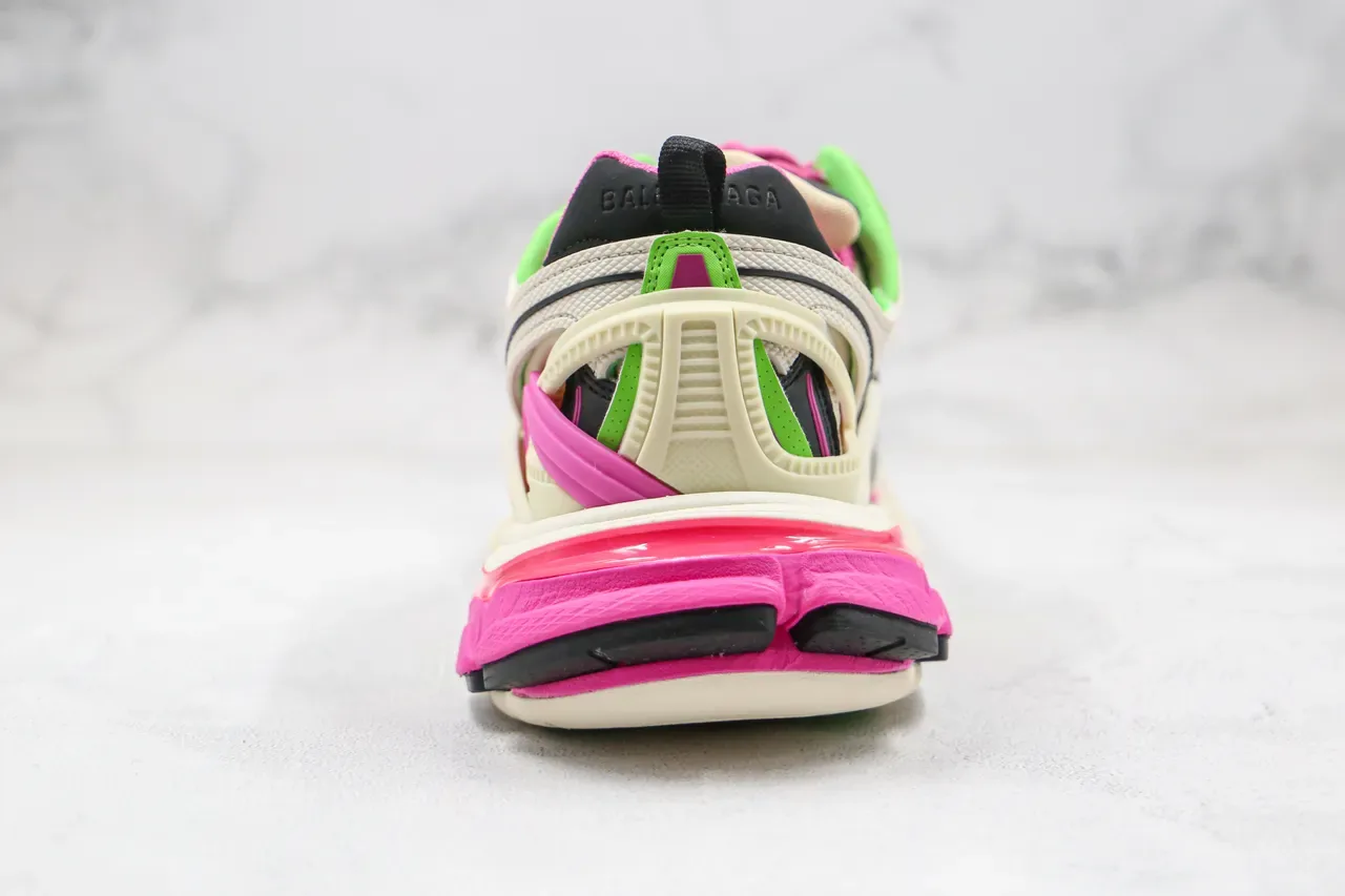 Balenciaga Track Trainer حذاء رياضي سميك وردي نيون وأخضر 10