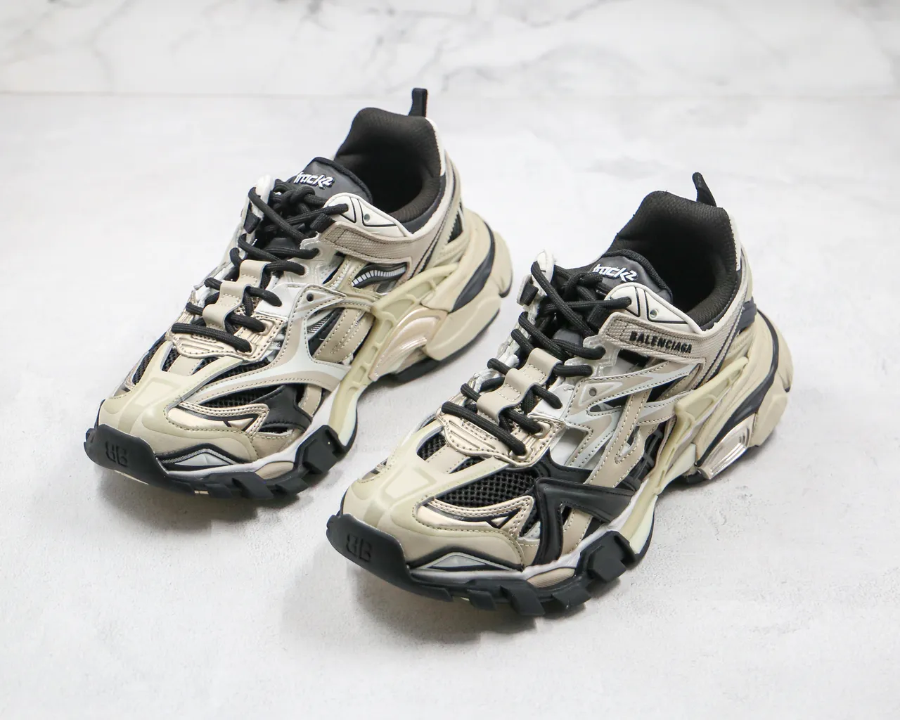 Balenciaga Track Trainer Off-White and Black Chunky Sneakers 10