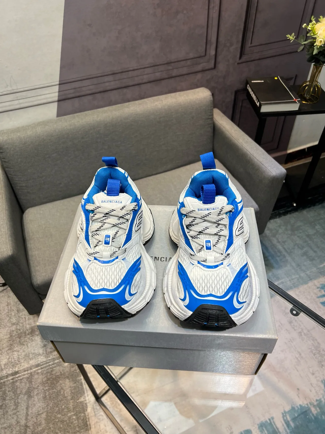 Balenciaga Track Trainer White and Blue Chunky Sneakers 2