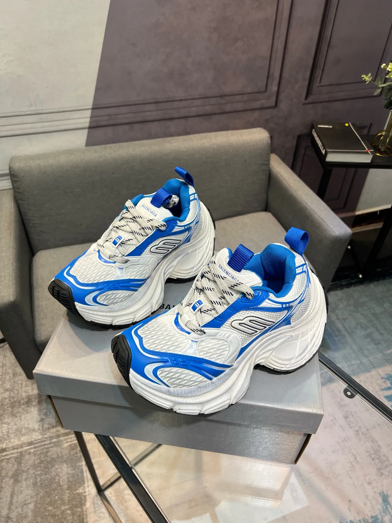 Balenciaga Track Trainer White and Blue Chunky Sneakers 3