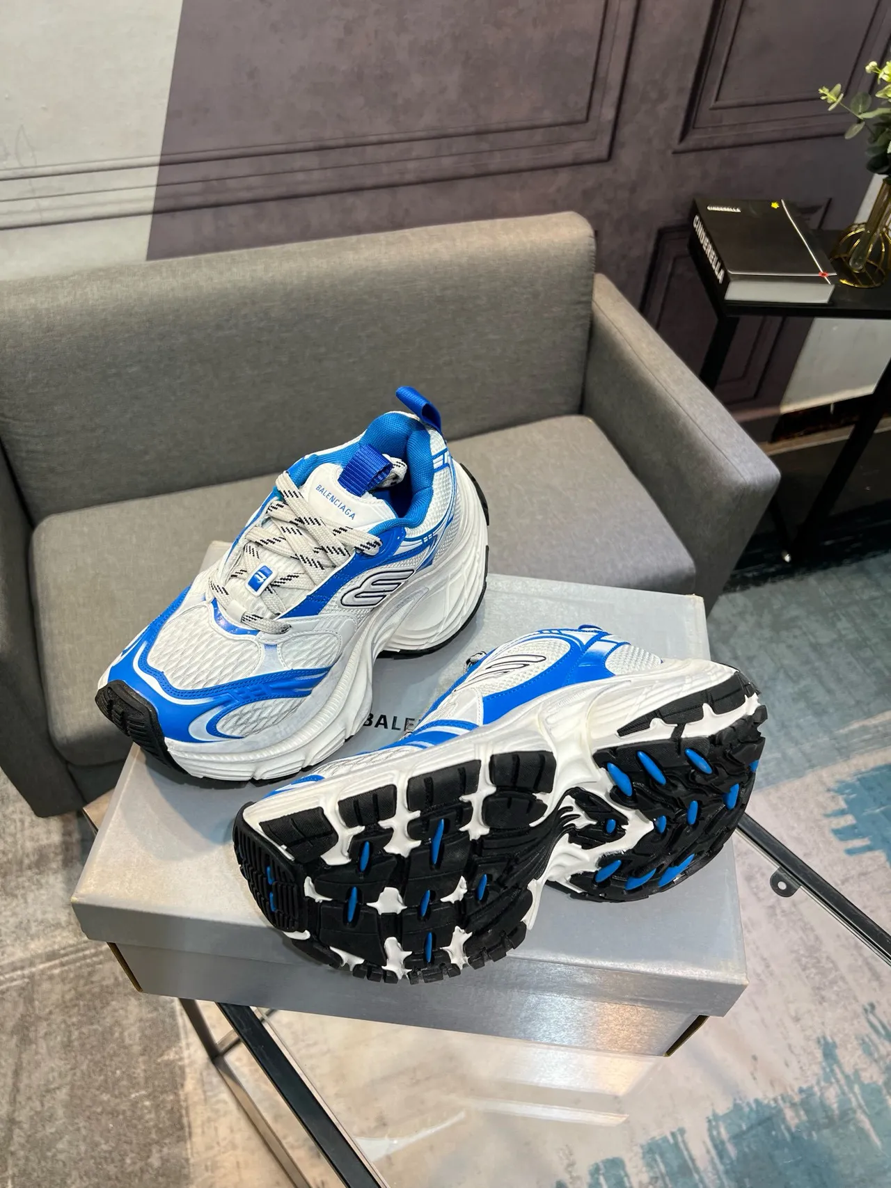 Balenciaga Track Trainer White and Blue Chunky Sneakers 4