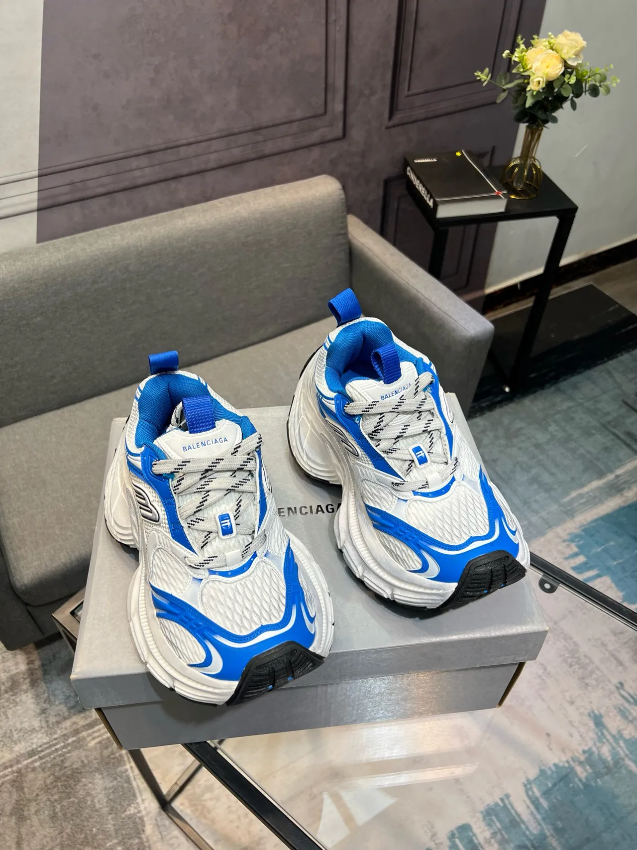 Balenciaga Track Trainer White and Blue Chunky Sneakers 5