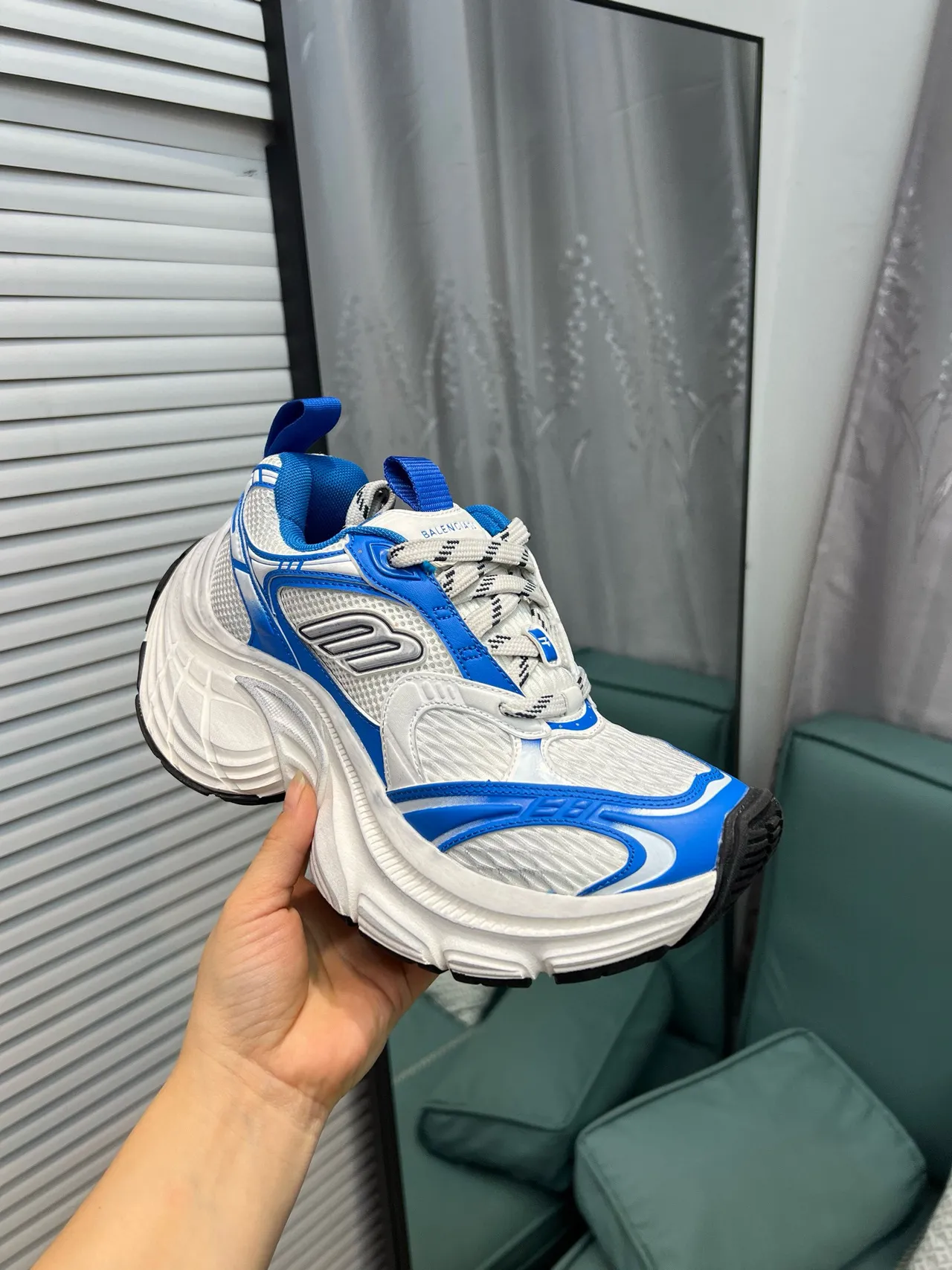 Balenciaga Track Trainer White and Blue Chunky Sneakers 6