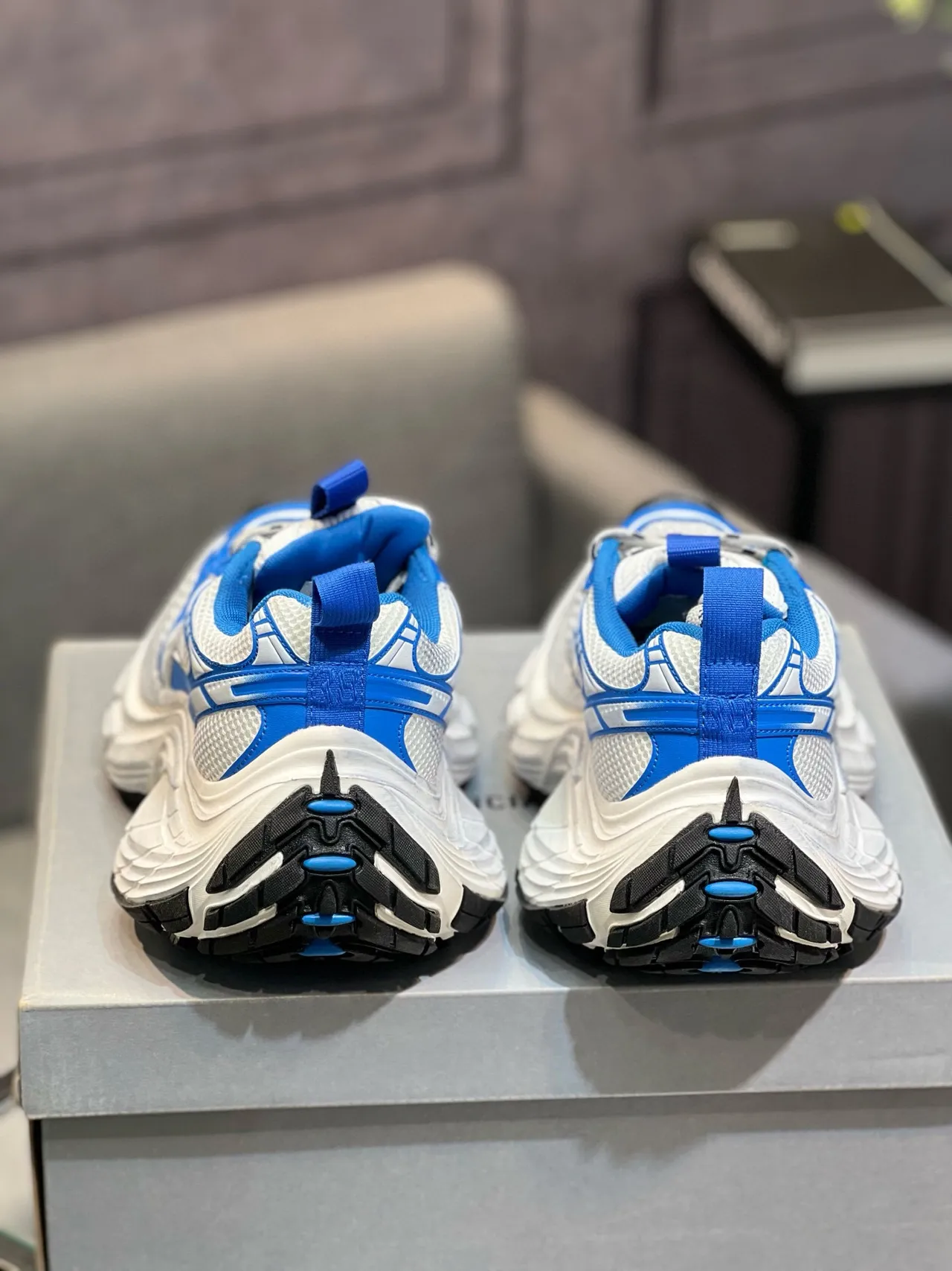 Balenciaga Track Trainer White and Blue Chunky Sneakers 8