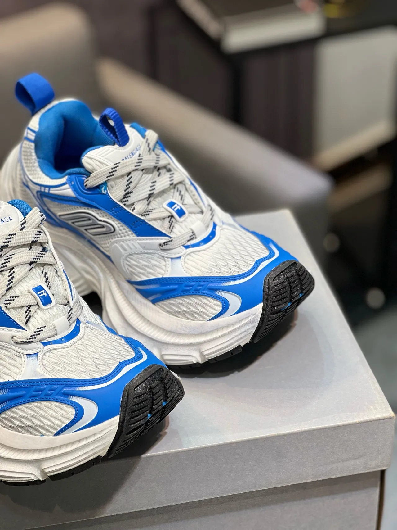Balenciaga Track Trainer White and Blue Chunky Sneakers 9