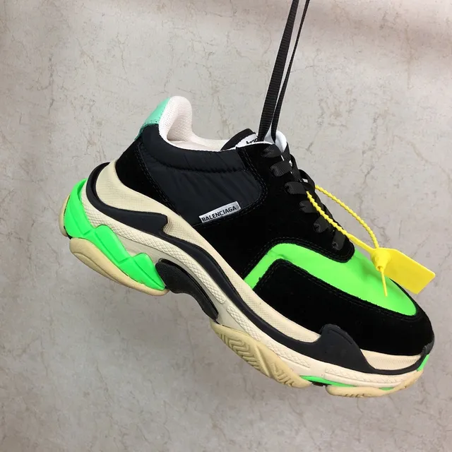 Balenciaga Triple S نيون أخضر أسود أحذية رياضية سميكة 5