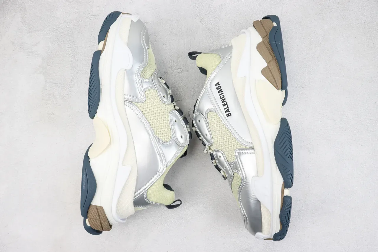 Balenciaga Triple S Silver and Pale Yellow Chunky Sneakers 2