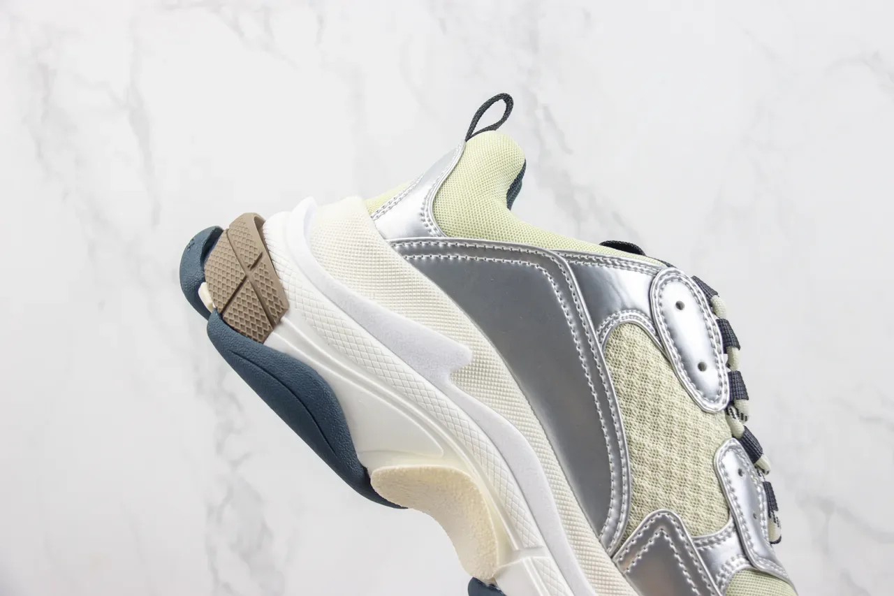 Balenciaga Triple S Silver and Pale Yellow Chunky Sneakers 5