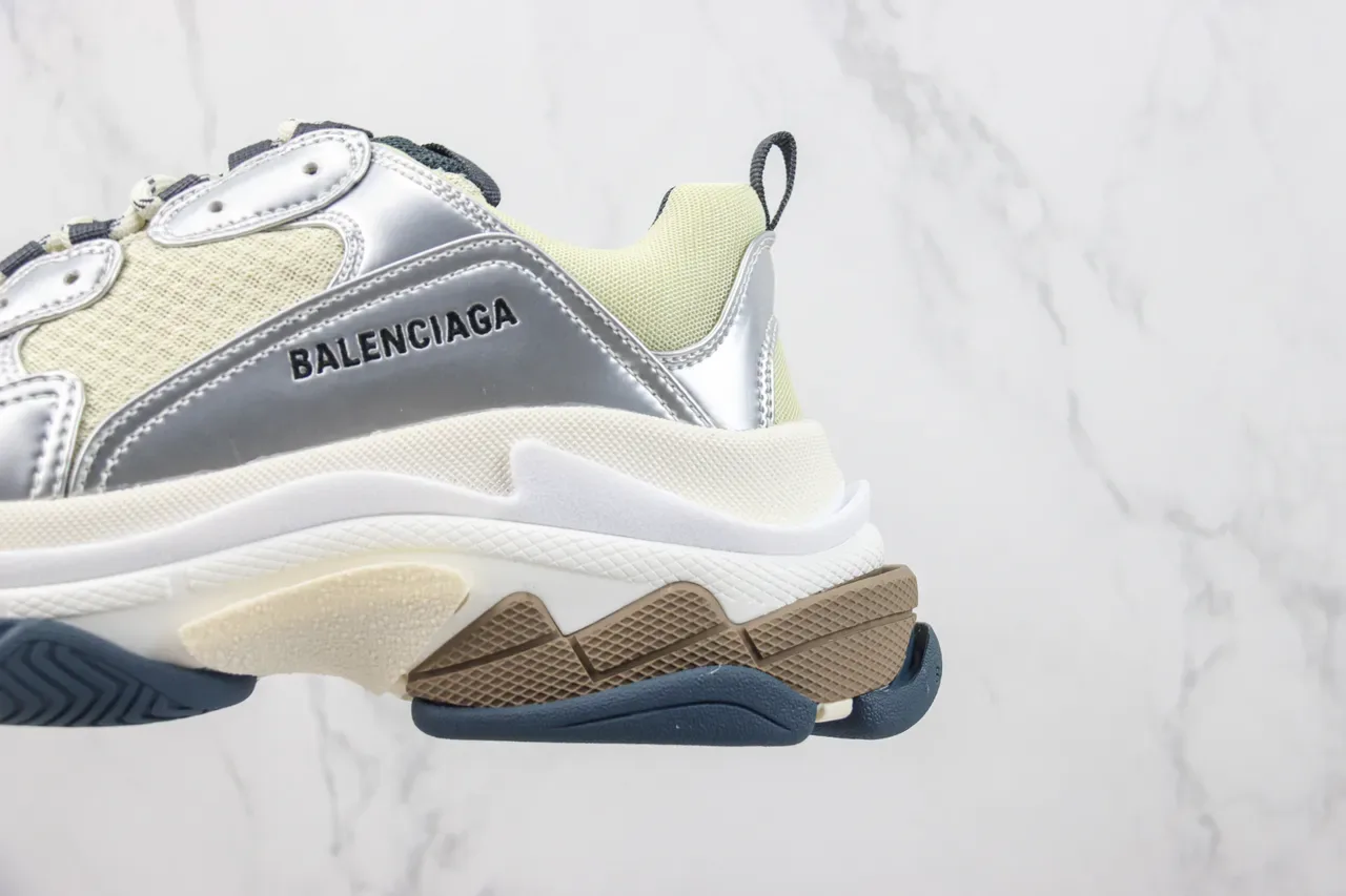 Balenciaga Triple S Silver and Pale Yellow Chunky Sneakers 7