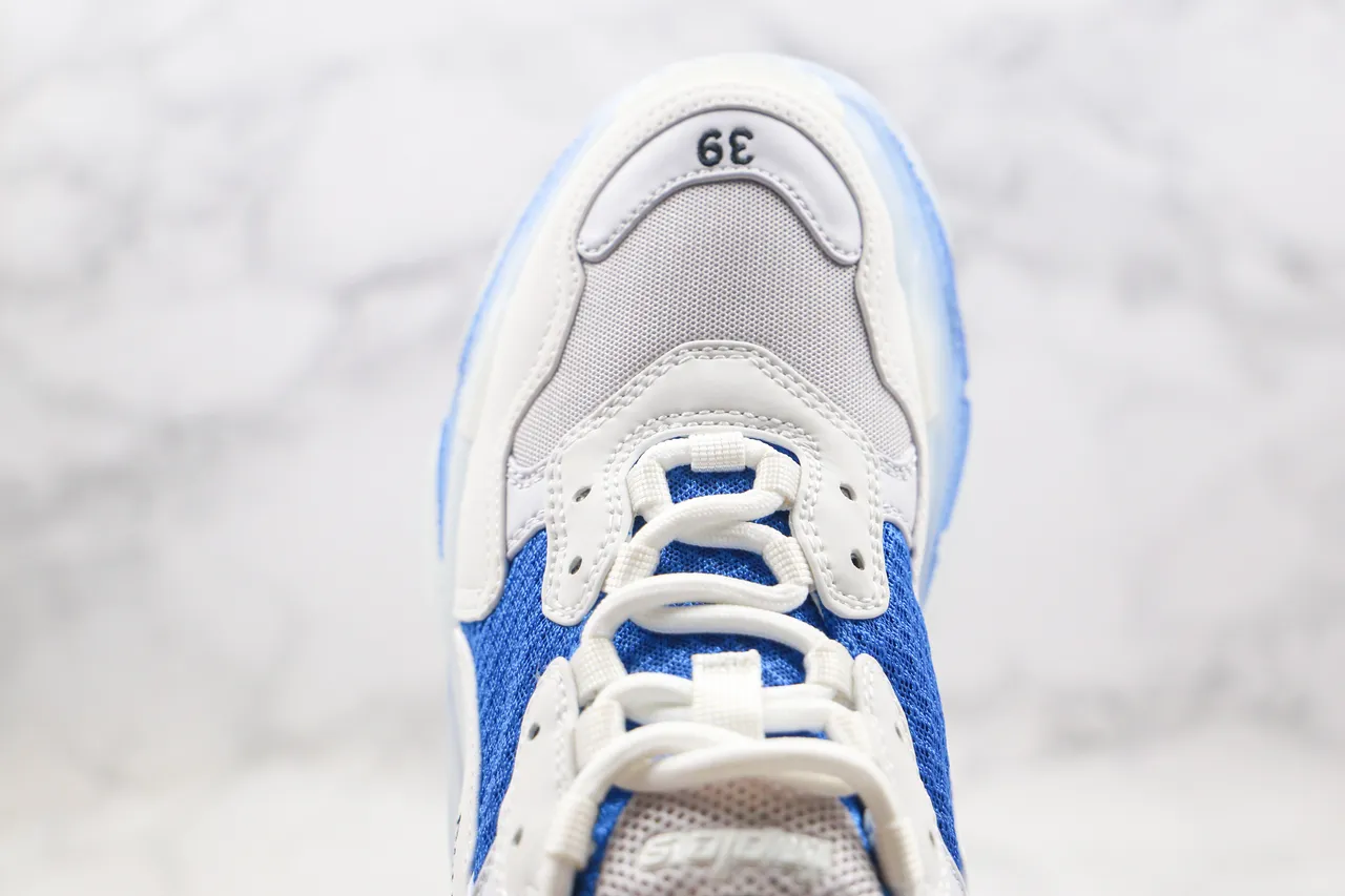Balenciaga Triple S حذاء رياضي سميك أبيض وأزرق 5