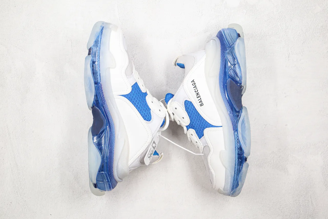 Balenciaga Triple S حذاء رياضي سميك أبيض وأزرق 7