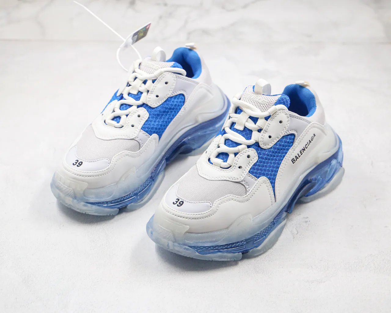 Balenciaga Triple S حذاء رياضي سميك أبيض وأزرق 8