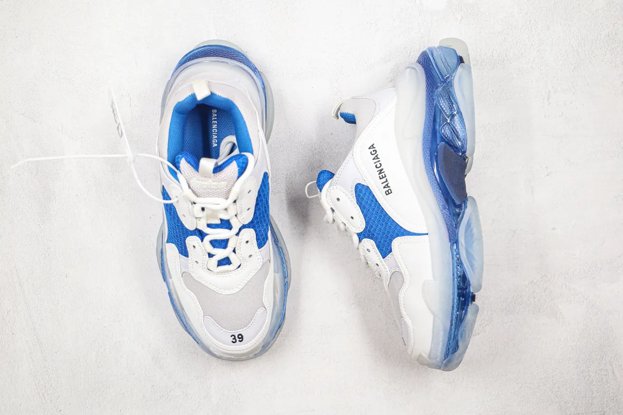 Balenciaga Triple S حذاء رياضي سميك أبيض وأزرق 9