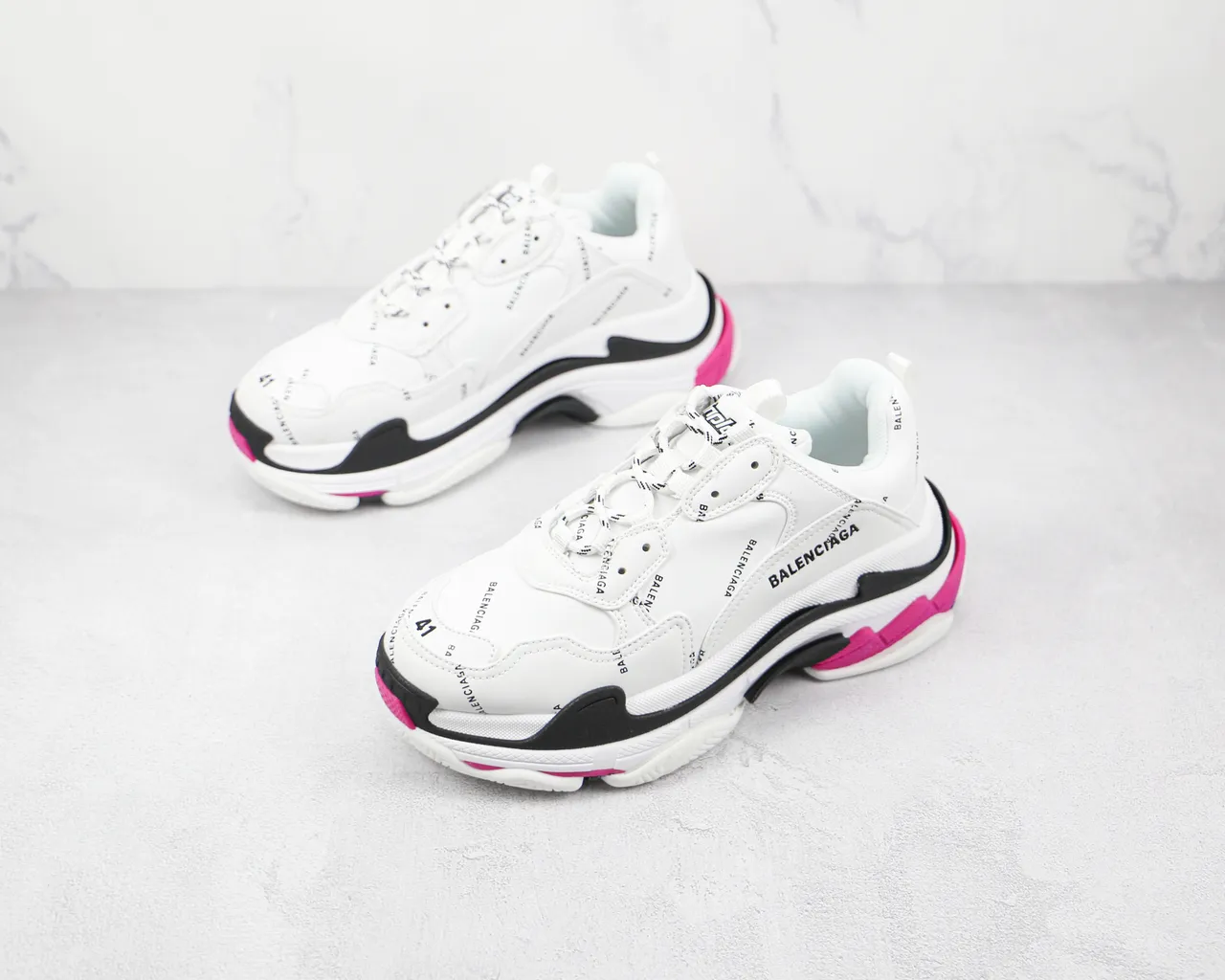 Balenciaga Triple S White Black Pink Chunky Sneakers 7