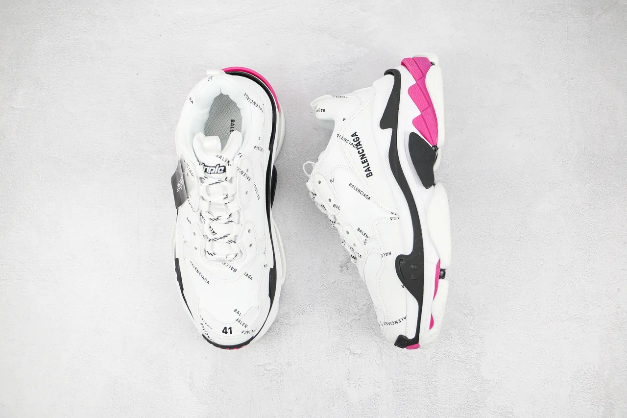 Balenciaga Triple S White Black Pink Chunky Sneakers 8