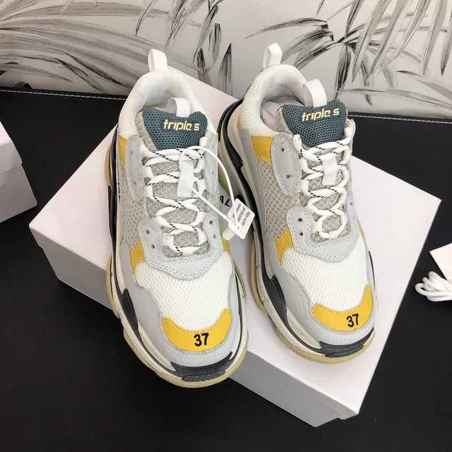 Balenciaga Triple S White Yellow Black Chunky Sneakers 2