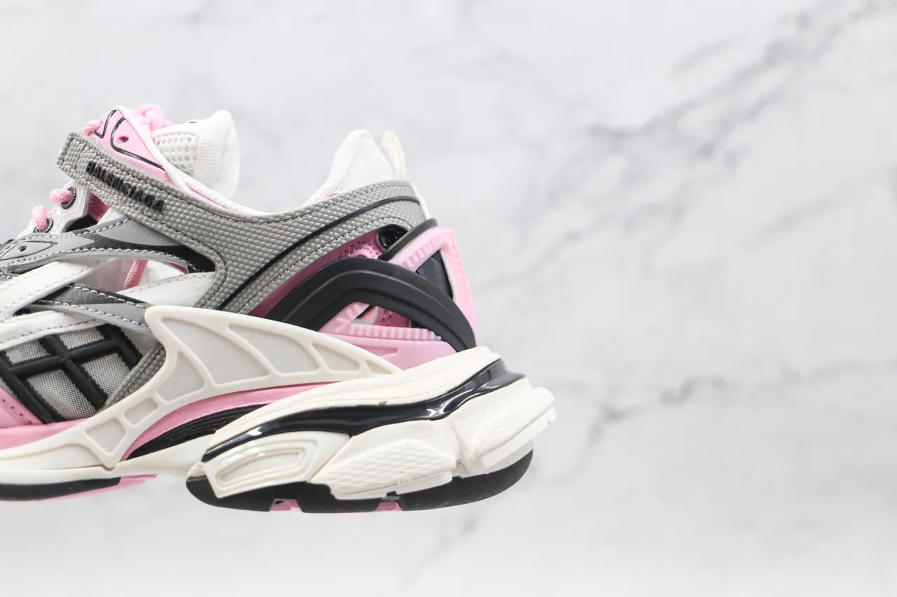 Balenciaga White Pink Platform Sole Multi-Layered Synthetic Cage Chunky Sneakers 3