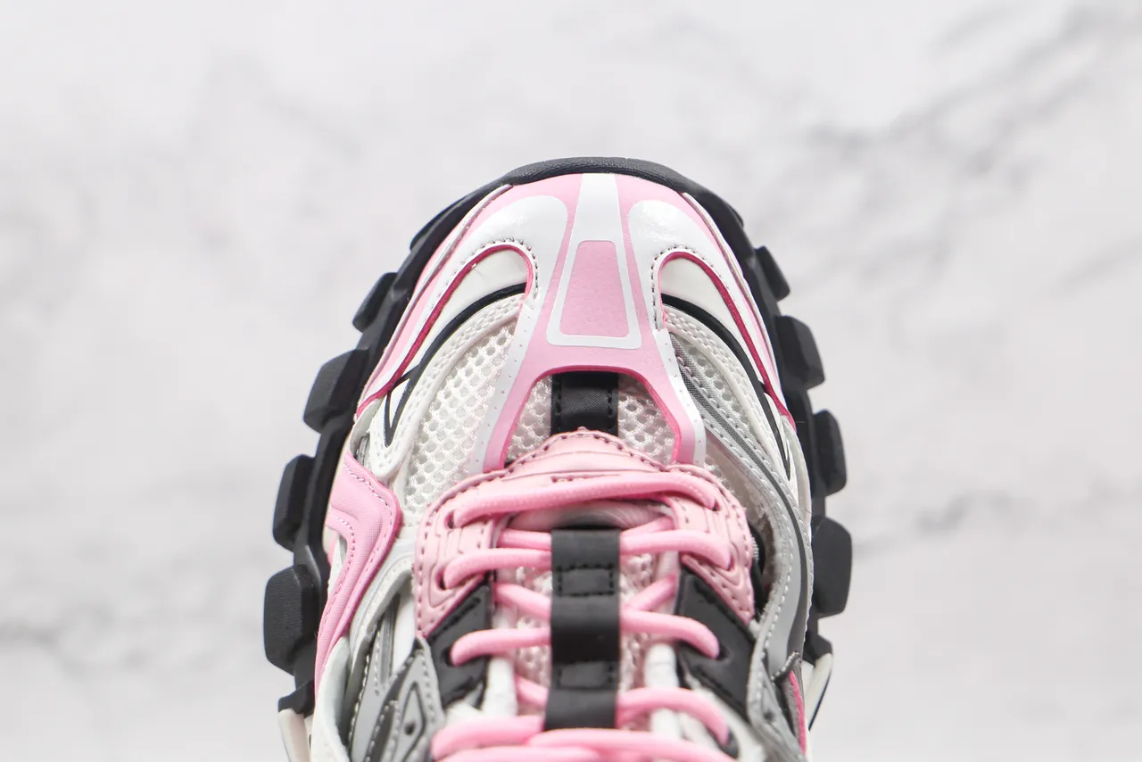 Balenciaga White Pink Platform Sole Multi-Layered Synthetic Cage Chunky Sneakers 5