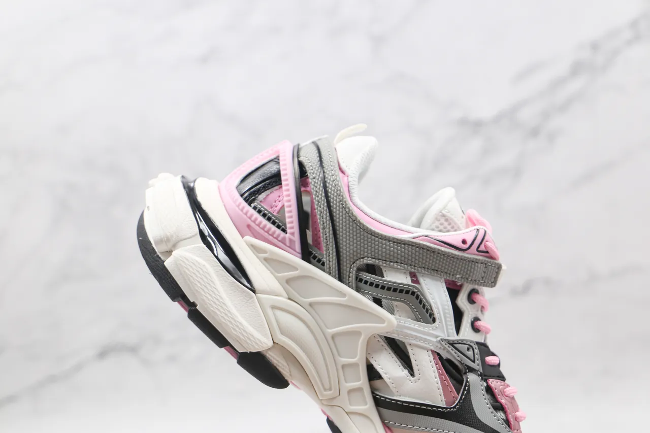 Balenciaga White Pink Platform Sole Multi-Layered Synthetic Cage Chunky Sneakers 6