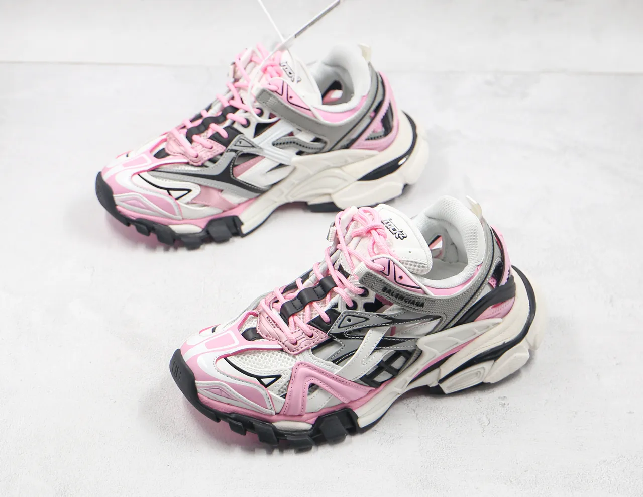 Balenciaga White Pink Platform Sole Multi-Layered Synthetic Cage Chunky Sneakers 7