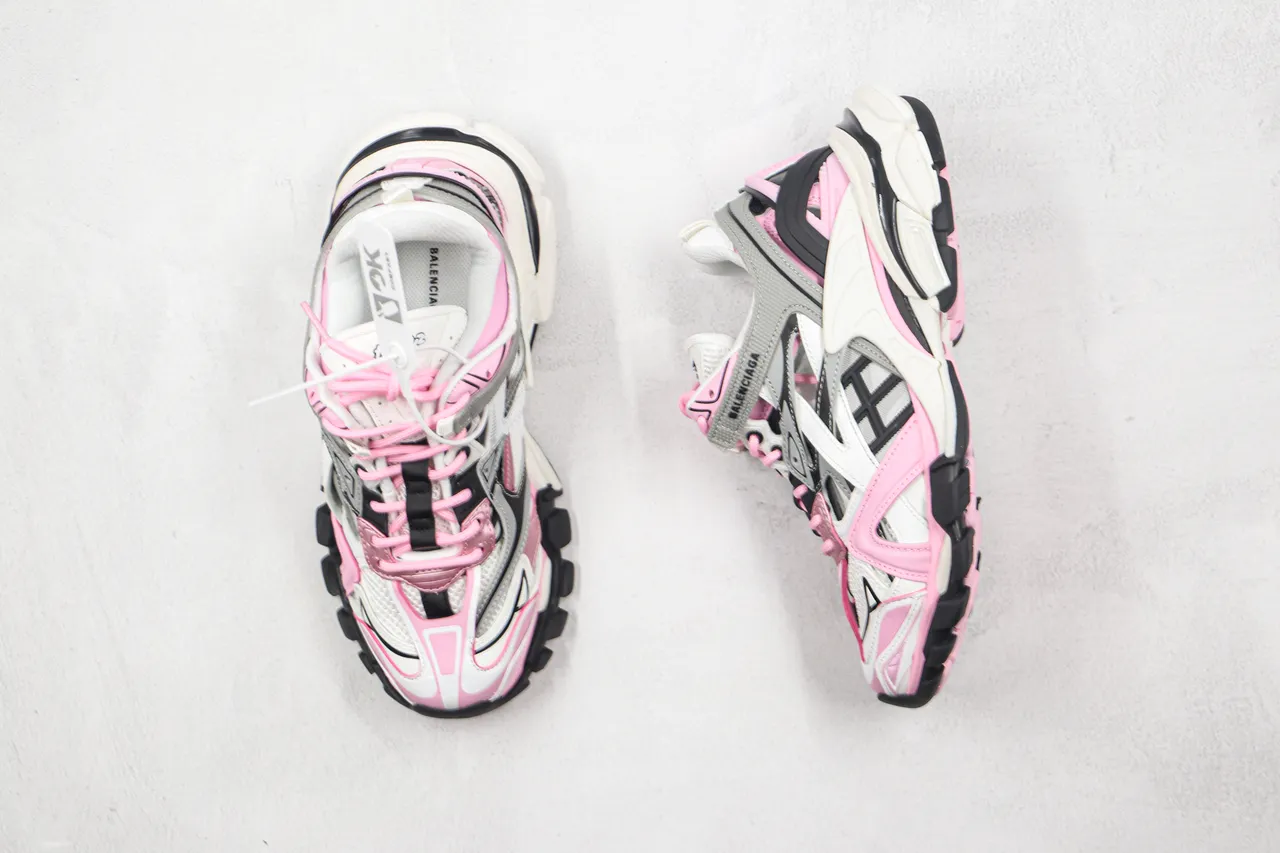 Balenciaga White Pink Platform Sole Multi-Layered Synthetic Cage Chunky Sneakers 8