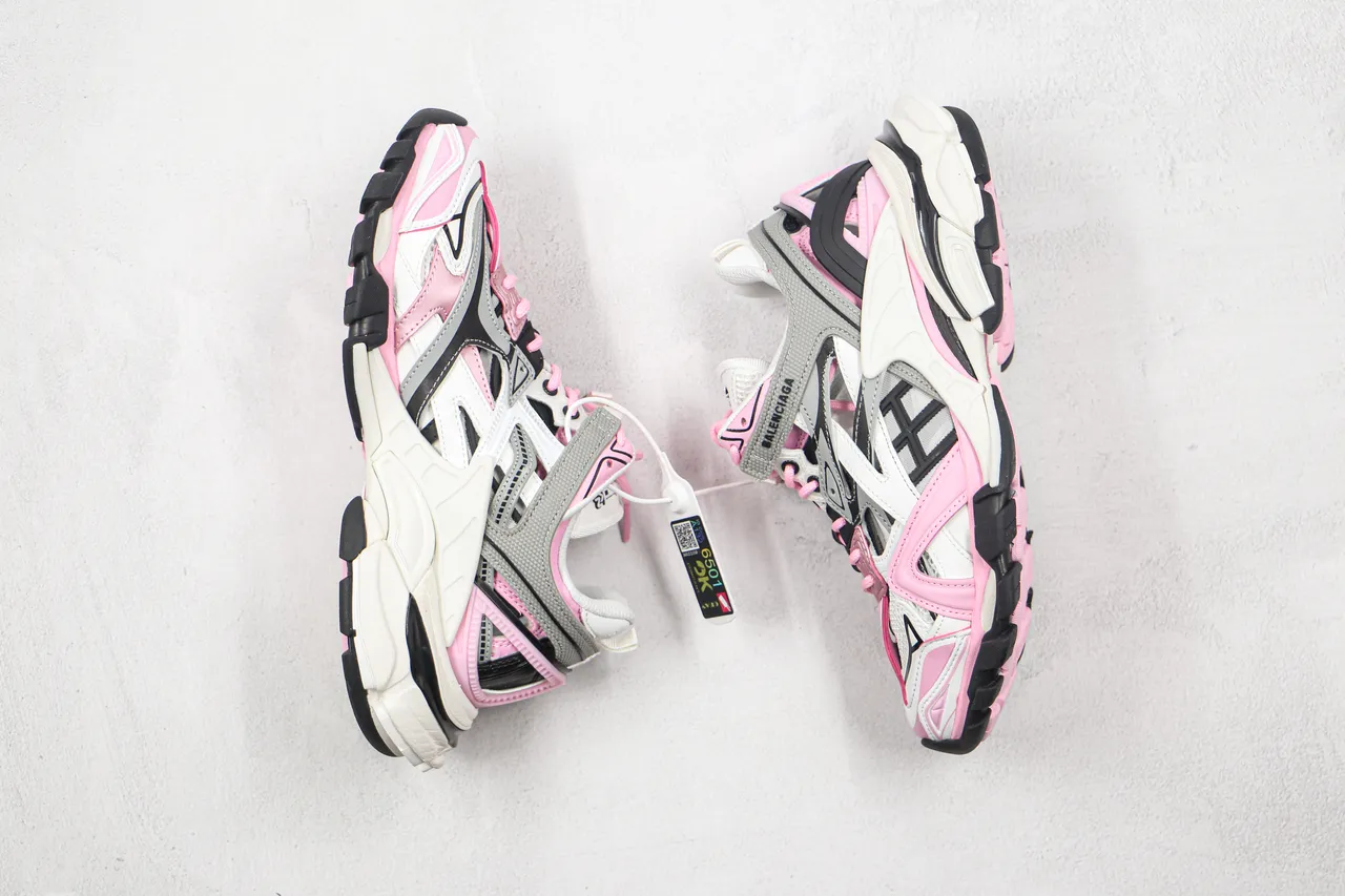 Balenciaga White Pink Platform Sole Multi-Layered Synthetic Cage Chunky Sneakers 9