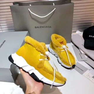 Balenciaga Yellow White High-Top Shearling-Trimmed Chunky Sneakers