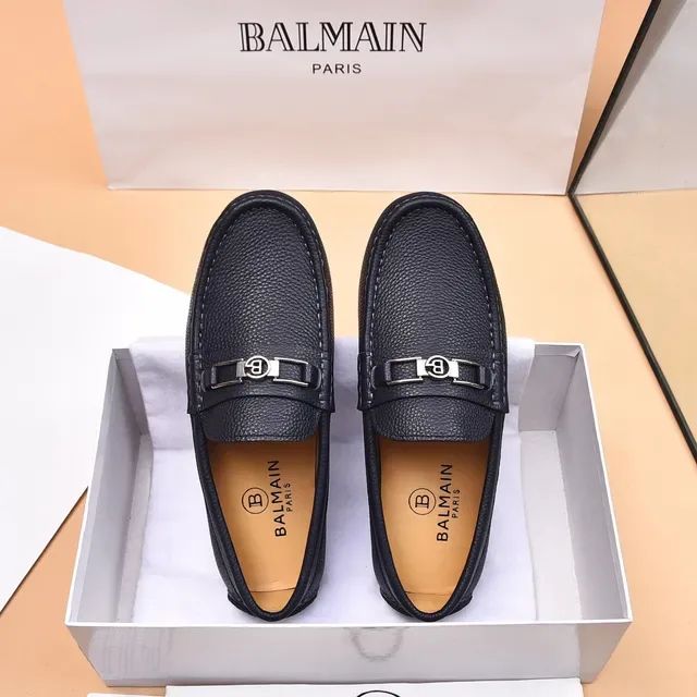 Balmain B-Court Loafer Noir Beige Cuir grainé Boucle métal 3