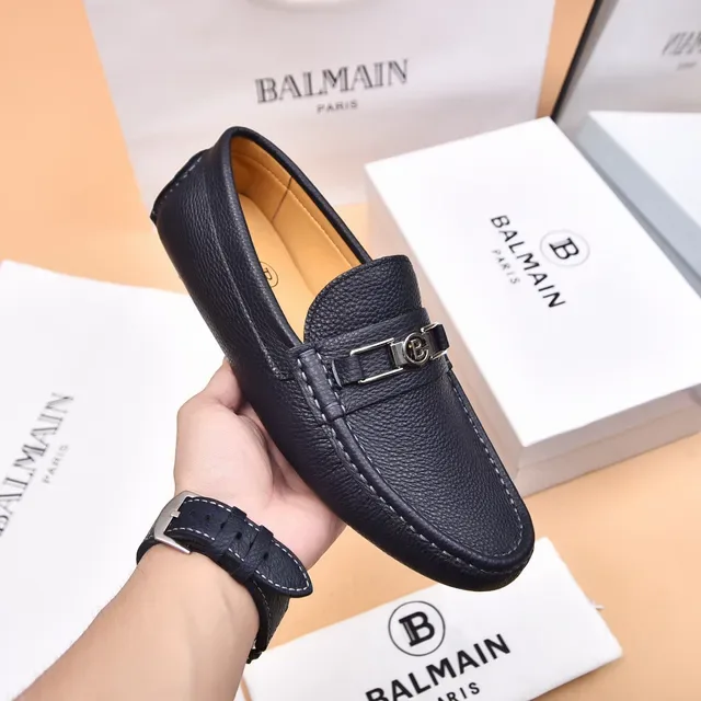 Balmain B-Court Loafer Noir Beige Cuir grainé Boucle métal 6