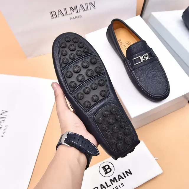 Balmain B-Court Loafer Noir Beige Cuir grainé Boucle métal 7