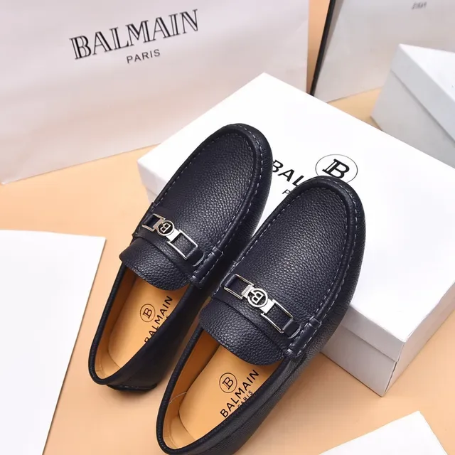 Balmain B-Court Loafer Noir Beige Cuir grainé Boucle métal 8
