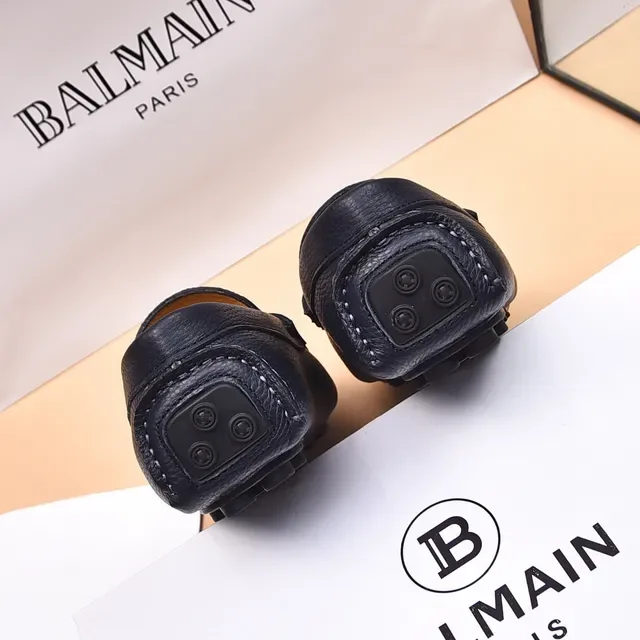 Balmain B-Court Loafer Noir Beige Cuir grainé Boucle métal 9