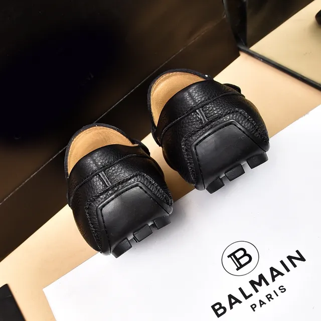 Balmain B-Court أحذية ليزر جلد مقشر أسود مع وترة 2