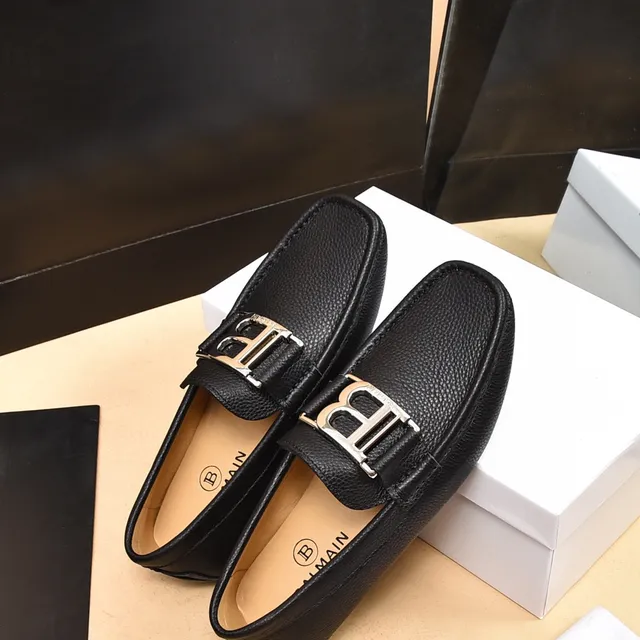 Balmain B-Court أحذية ليزر جلد مقشر أسود مع وترة 3