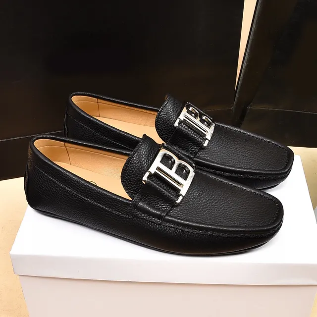 Balmain B-Court أحذية ليزر جلد مقشر أسود مع وترة 8