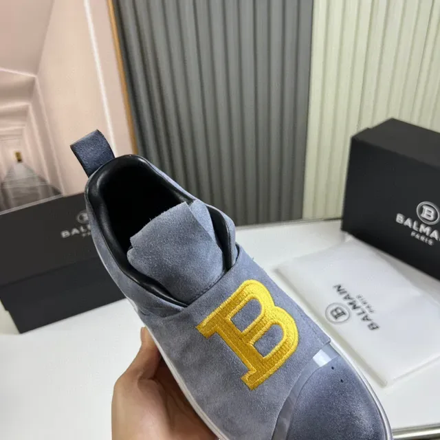 Balmain B-Court رمادي سويد سلايب أون أسلوب حياة سنيكر 4