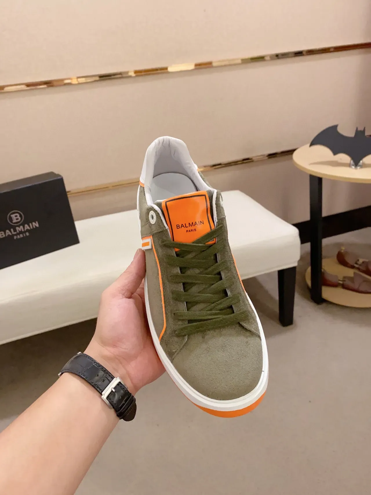 Balmain B-Court Verde Oliva e Laranja Tênis Lifestyle 2