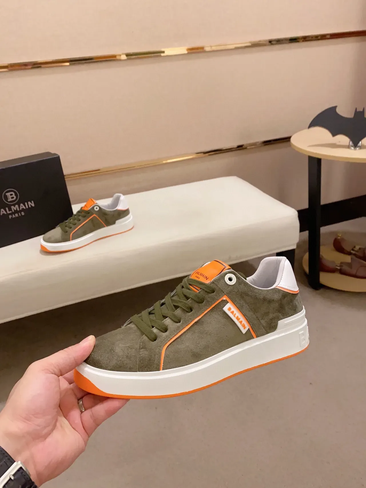 Balmain B-Court Verde Oliva e Laranja Tênis Lifestyle 3