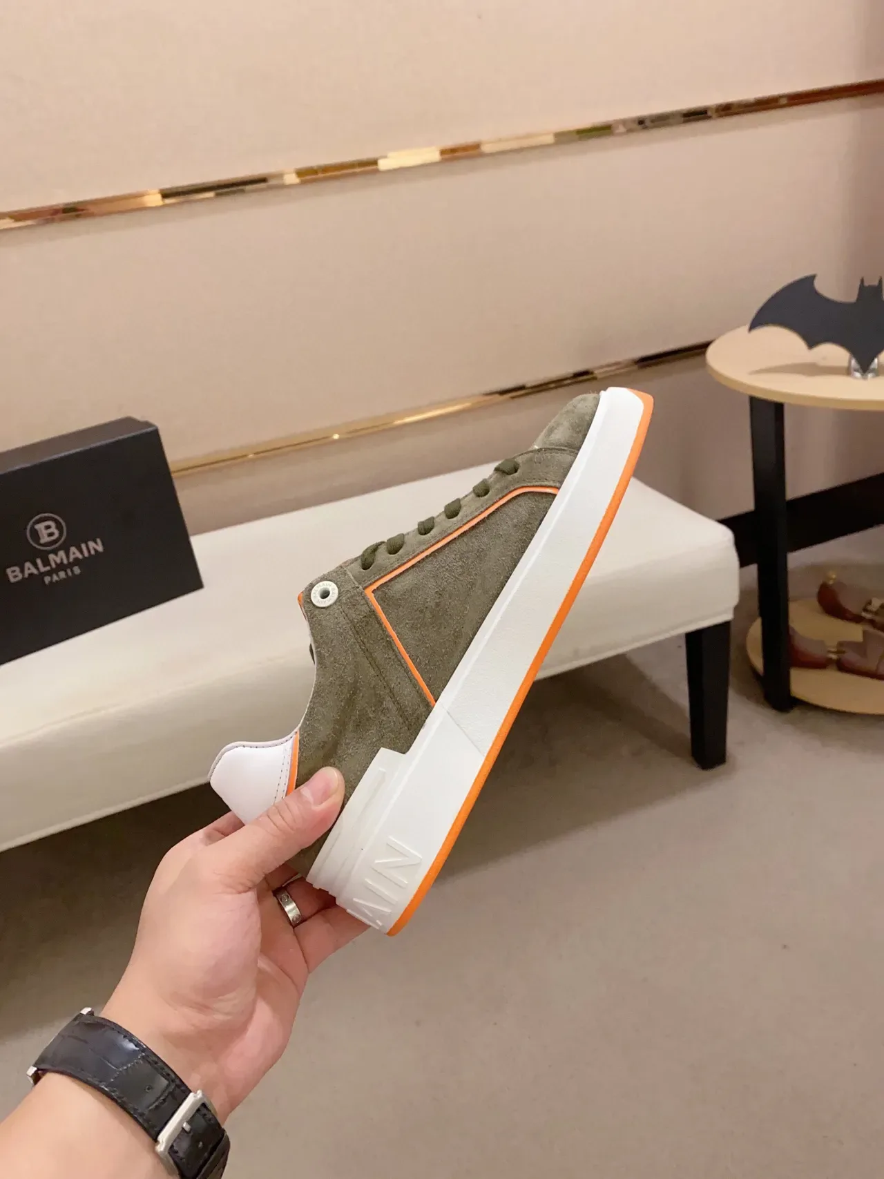Balmain B-Court Verde Oliva e Laranja Tênis Lifestyle 5