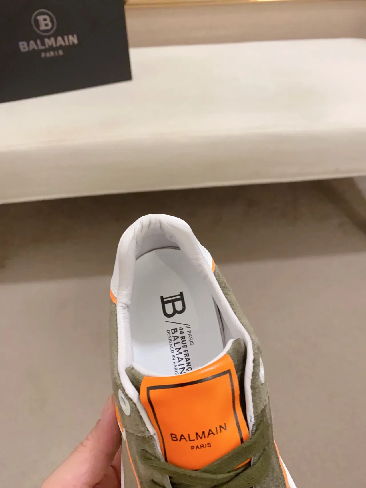 Balmain B-Court Verde Oliva e Laranja Tênis Lifestyle 6