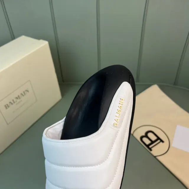 Balmain B-Court 白色黑色绗缝带成型鞋底穆勒鞋 3