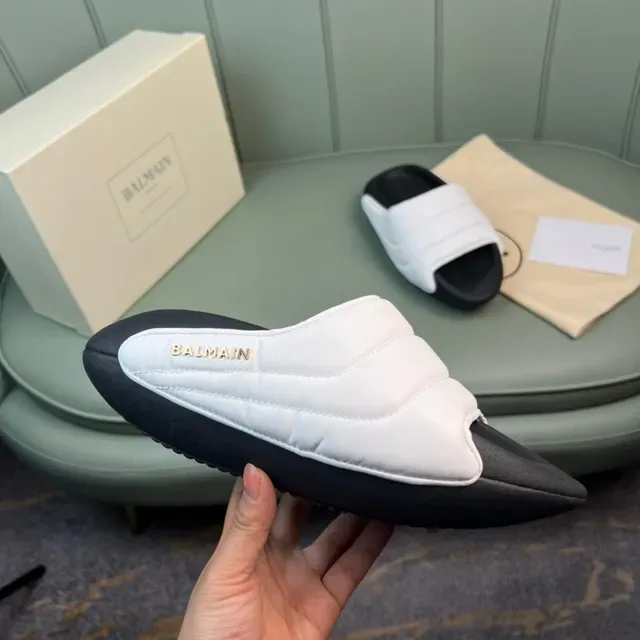Balmain B-Court 白色黑色绗缝带成型鞋底穆勒鞋 4