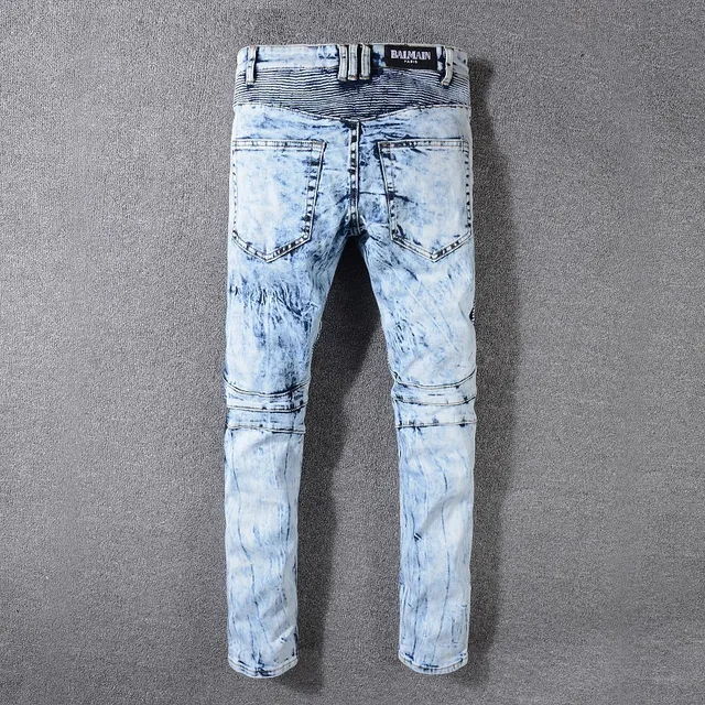Balmain B-Moto নীল কালো অ্যাসিড ওয়াশ ক্ষতিগ্রস্ত স্ট্রাইপড প্যানেল জিন্স 2