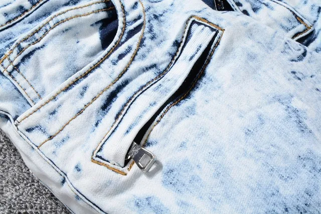 Balmain B-Moto নীল কালো অ্যাসিড ওয়াশ ক্ষতিগ্রস্ত স্ট্রাইপড প্যানেল জিন্স 3