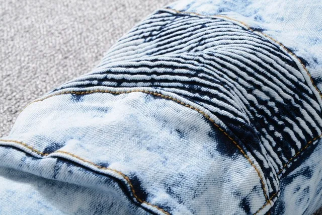 Balmain B-Moto নীল কালো অ্যাসিড ওয়াশ ক্ষতিগ্রস্ত স্ট্রাইপড প্যানেল জিন্স 5