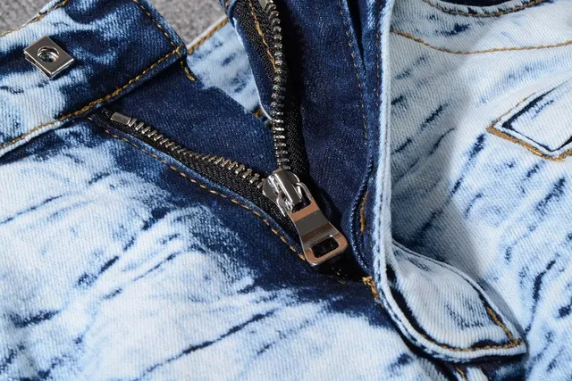 Balmain B-Moto নীল কালো অ্যাসিড ওয়াশ ক্ষতিগ্রস্ত স্ট্রাইপড প্যানেল জিন্স 8