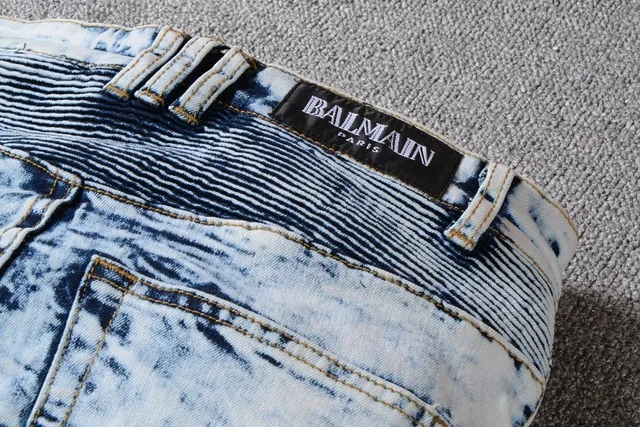 Balmain B-Moto নীল কালো অ্যাসিড ওয়াশ ক্ষতিগ্রস্ত স্ট্রাইপড প্যানেল জিন্স 11