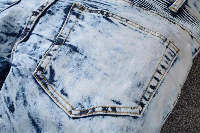Balmain B-Moto নীল কালো অ্যাসিড ওয়াশ ক্ষতিগ্রস্ত স্ট্রাইপড প্যানেল জিন্স 12