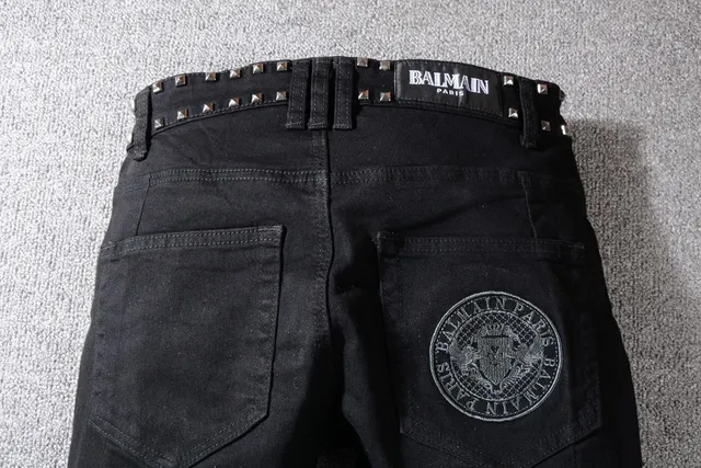 Balmain Biker Pantalon Jean Noir Argenté Clouté à Fermeture Éclair 6