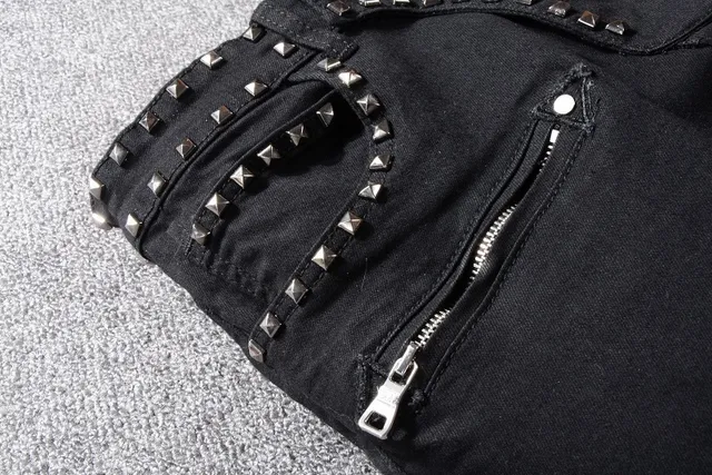 Balmain Biker Pantalon Jean Noir Argenté Clouté à Fermeture Éclair 8